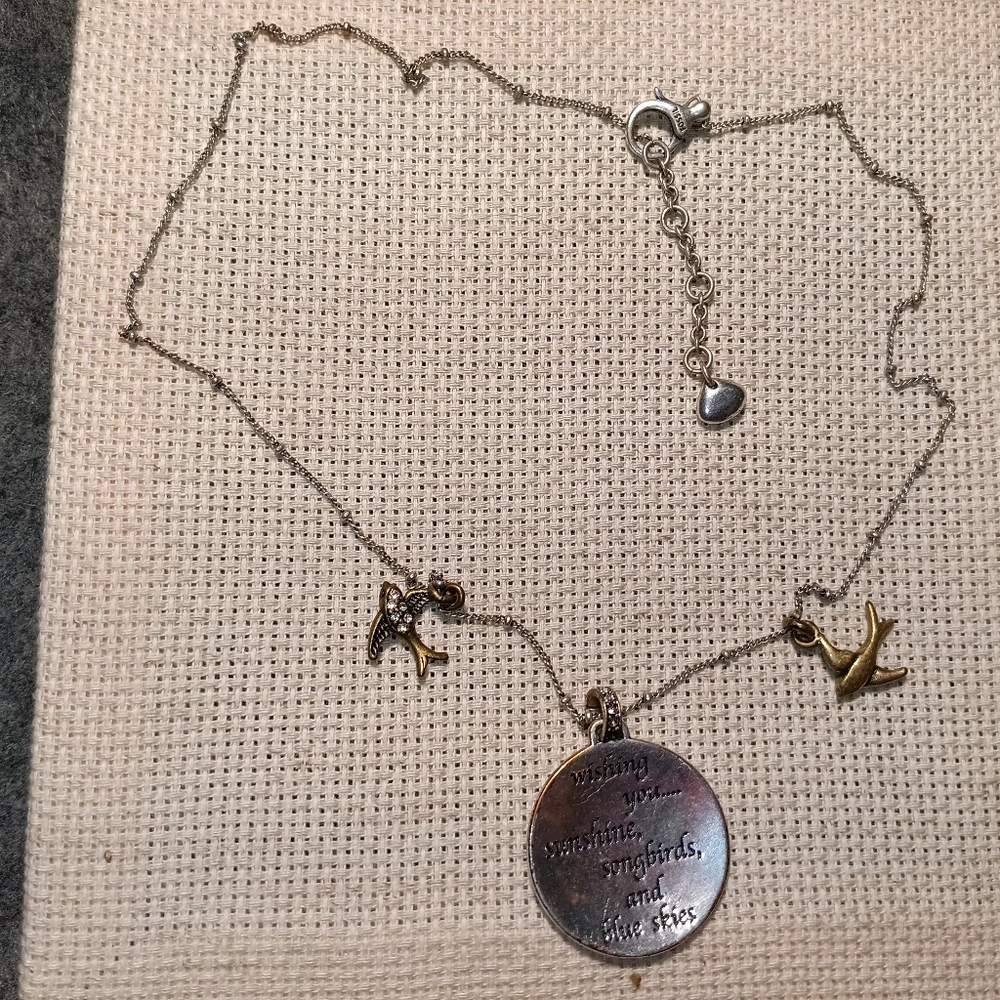 Fossil brand necklace Wishing You Sunshine ,Songbirds,and blue skies" silver